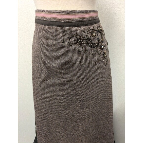 Y2K Anthropologie Brown/Pink Tweed Wool/Silk Blend Skirt sz 10 Preppy Lace - Picture 2 of 11